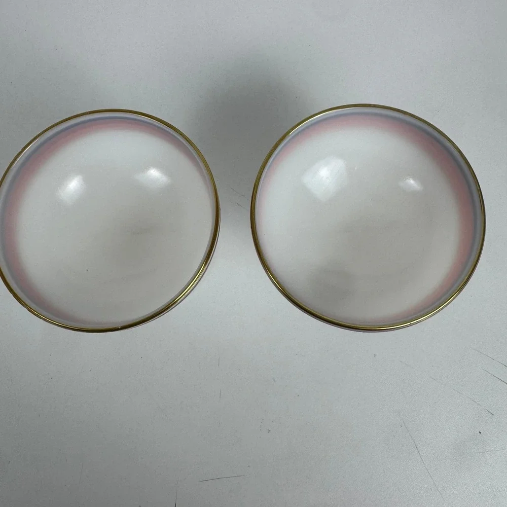 Vtg Platonite MCM Dessert Bowls Red Black Gold Striped Footed Sherbet Set of 2‎